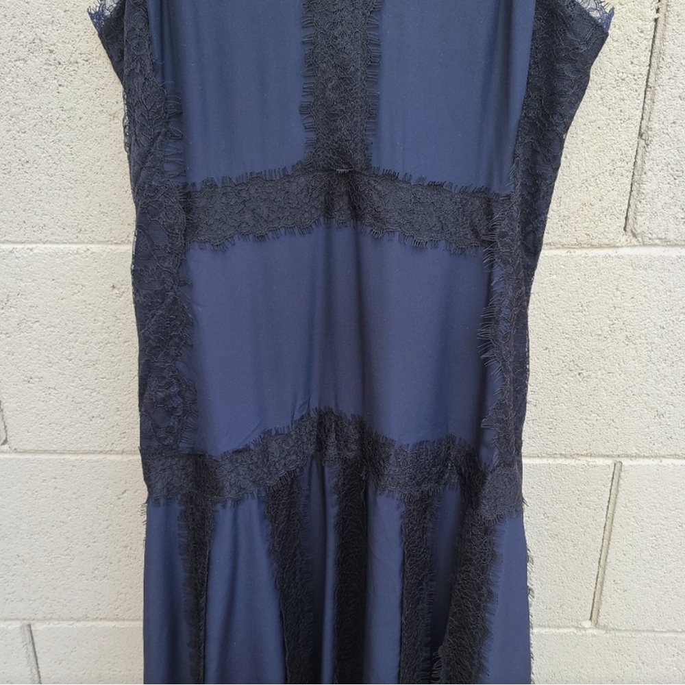 La Ligne | Maggie Lace Slipdress  Silk In Midnight Navy Black - Picture 6 of 13